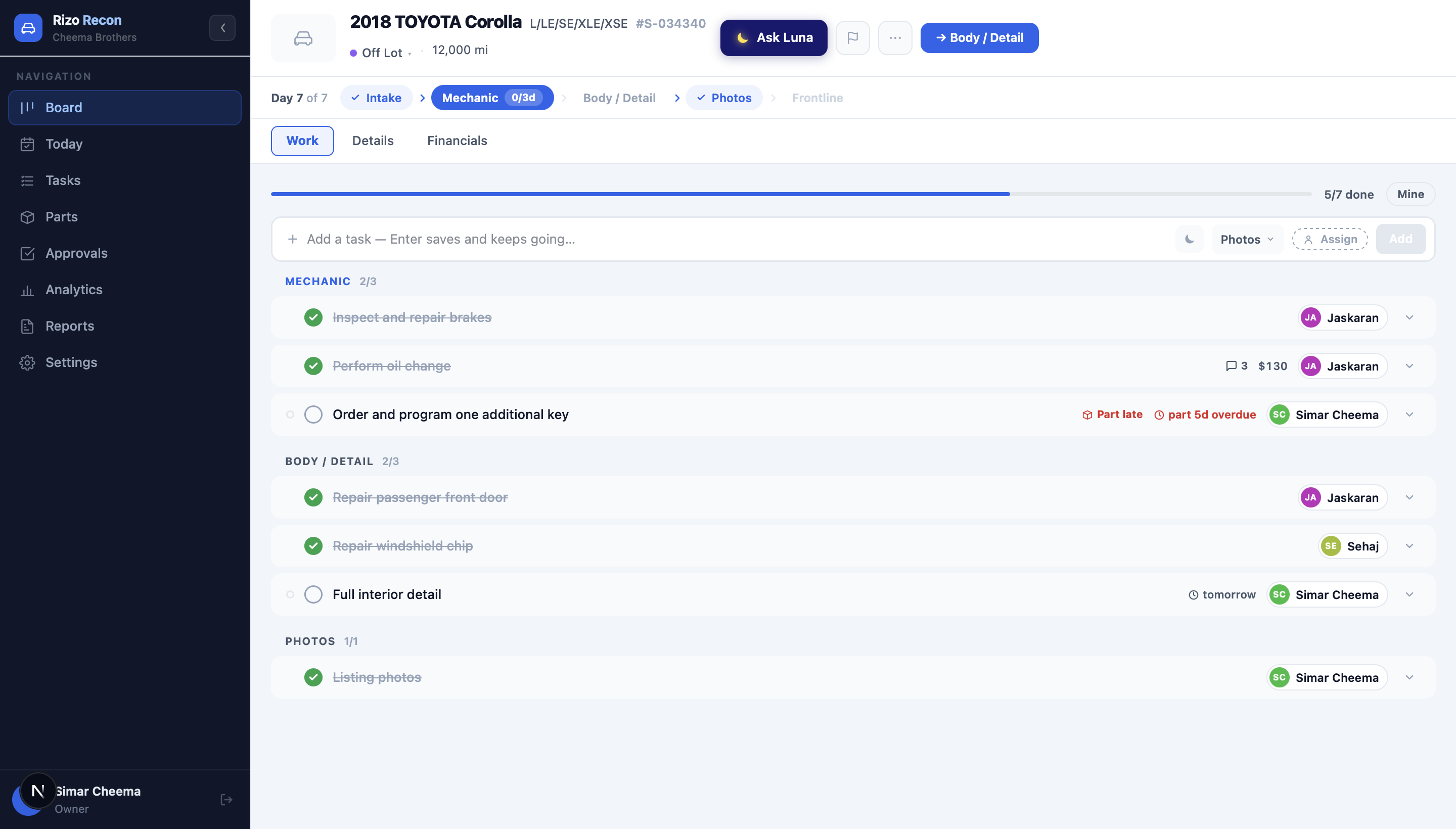 One thread per car — like iMessage for your inventory.